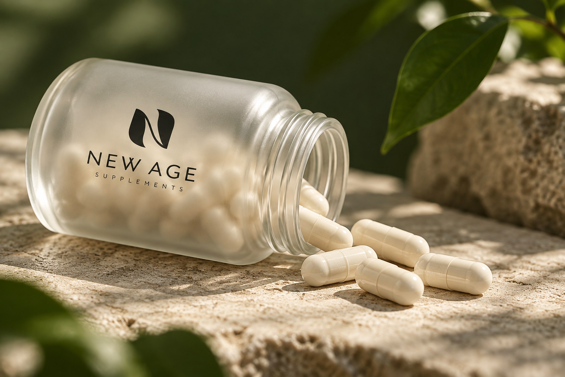 Close detail of New Age capsules and packaging